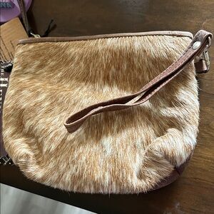 Hennessey Brown Fur Wristlet Clutch